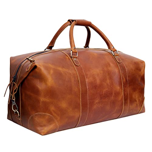 Leather 24 inch Duffel Bag With Shoe Compartment Travel Sports Overnig