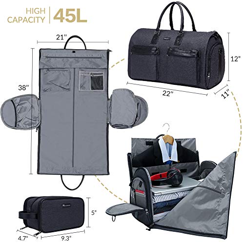 Garment Bag for Travel With Toiletry Bag Convertible Carry On  Weekender Bag Large Travel Duffel Bags for Women 2 in 1 Hanging Suitcase  Suit Travel Bags for Women & Men