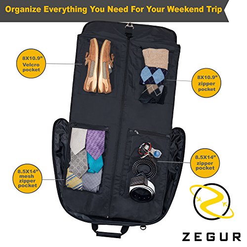 ZEGUR Suit Carry On Garment Bag for Travel & Business Trips With Shoulder  Strap and Rolling Luggage Attachment Point - Black
