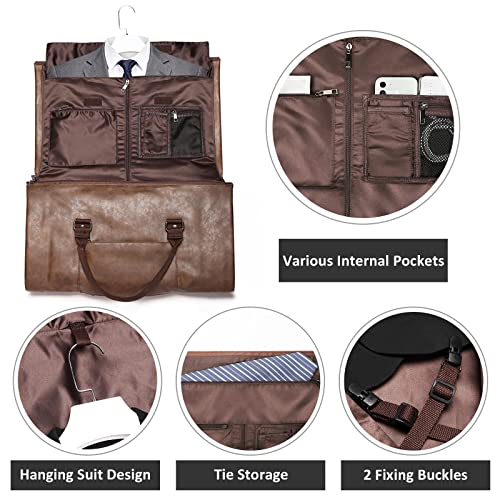 Carry on Garment Bags for Travel Leather Garment Duffel Bag for Men with Shoe compartment,waterproof Convertible Hanging Mens