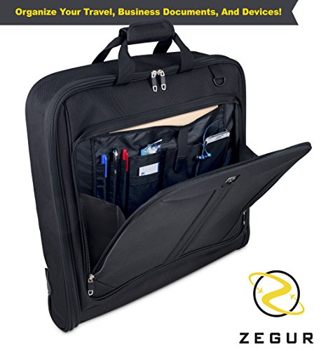  ZEGUR Suit Carry On Garment Bag for Travel & Business Trips  With Shoulder Strap and Rolling Luggage Attachment Point - Black