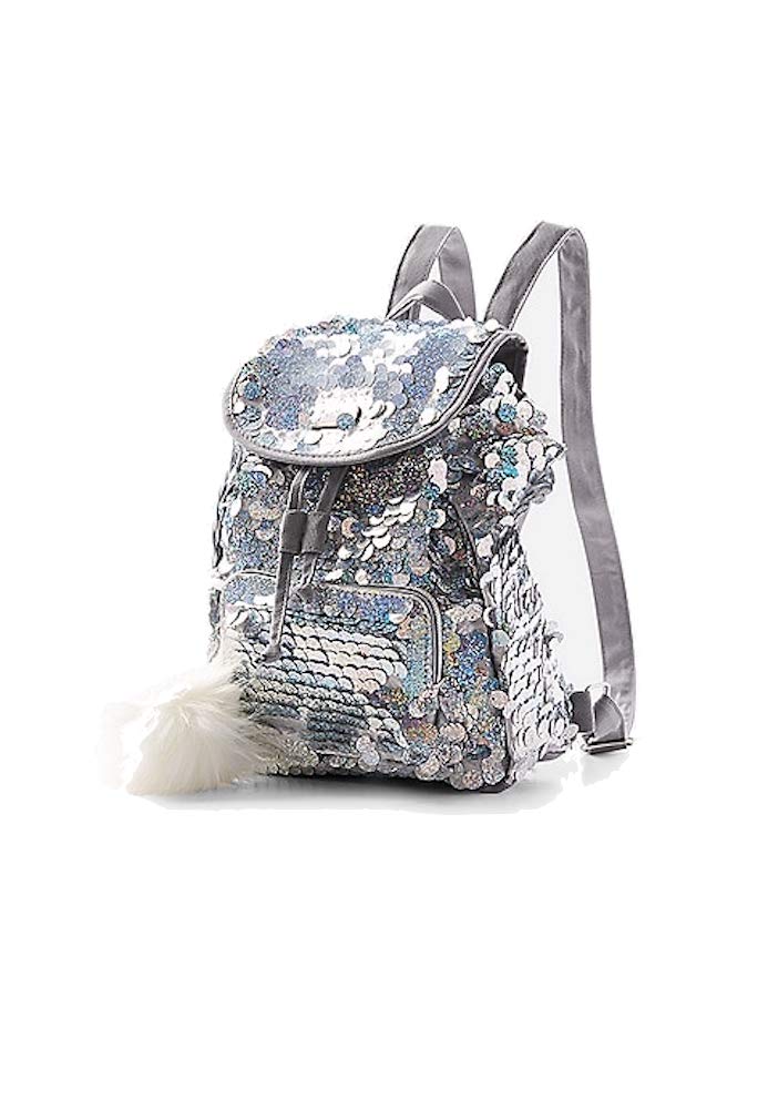 Justice Girls Metallic Backpack All Over Print - Silver - 1 Each