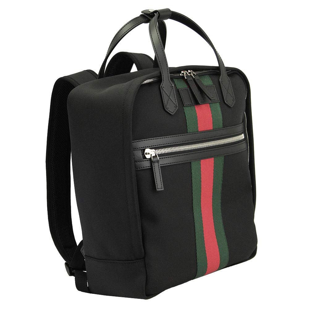 Gucci Black Web Stripe Canvas Backpack Black in Canvas with Silver