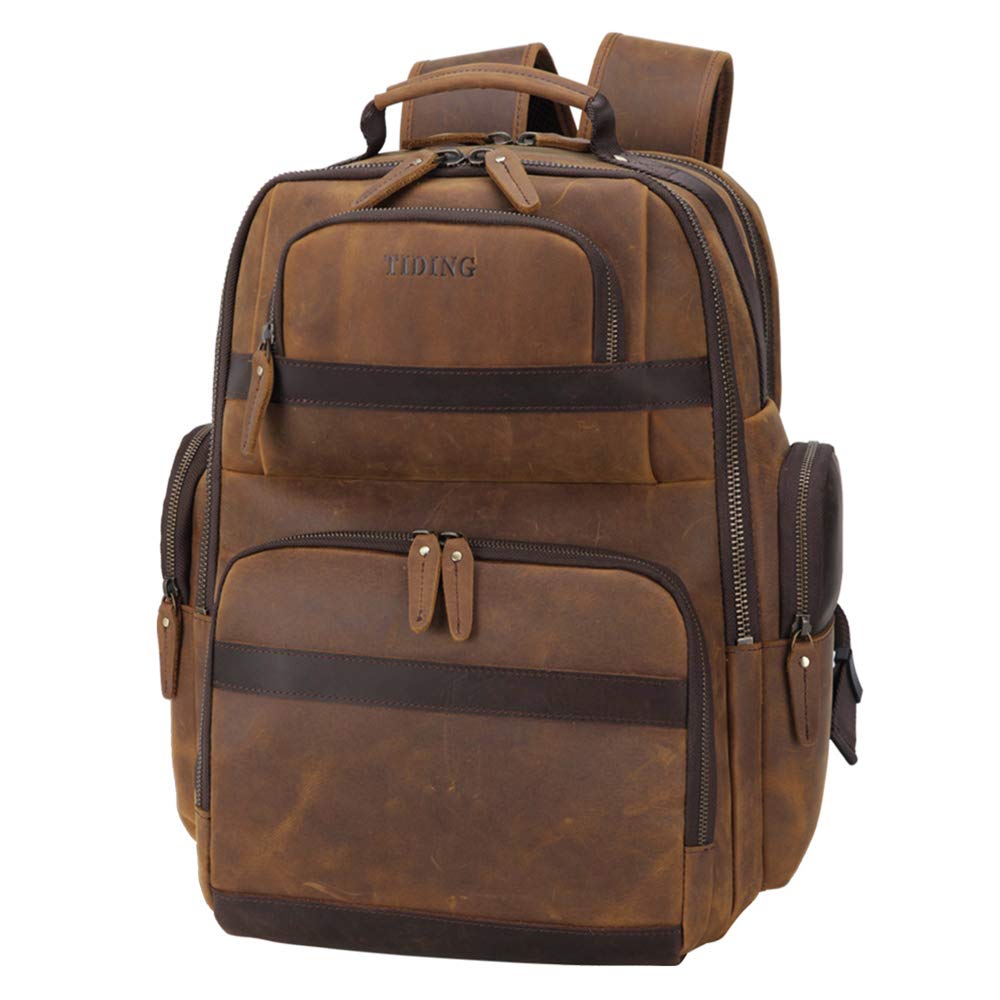 Tiding Men's Leather Backpack Vintage 15.6 Inch Laptop Bag Large