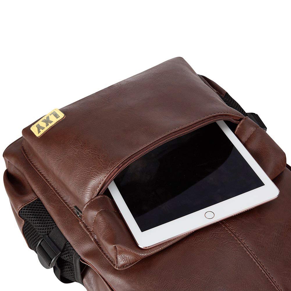 Vegan Backpack Leather Bookbag for Women Men, LXY Vintage Laptop Backp–