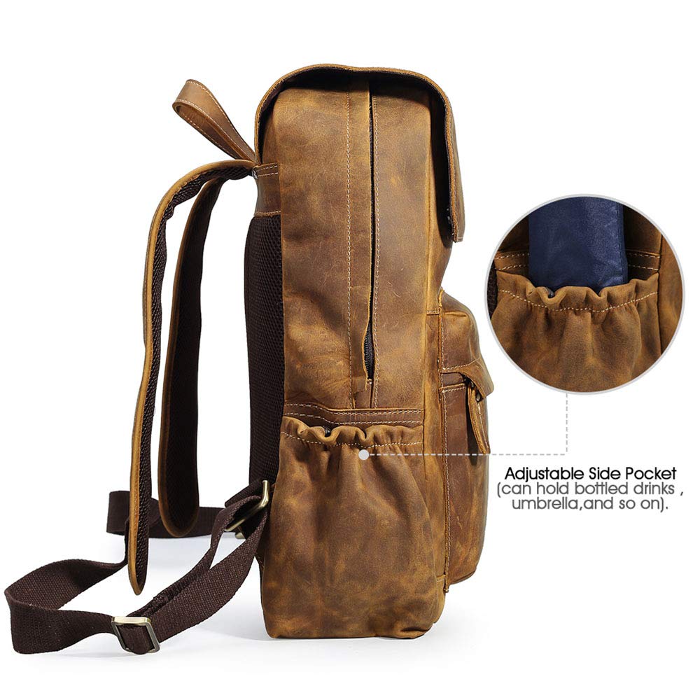 Tiding Men's Leather Backpack Vintage 15.6 Inch Laptop Bag Large Capac–
