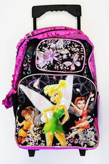 Full Size Black and Pink Ruffles Tinkerbell Rolling Backpack Tinkerb backpacks4less