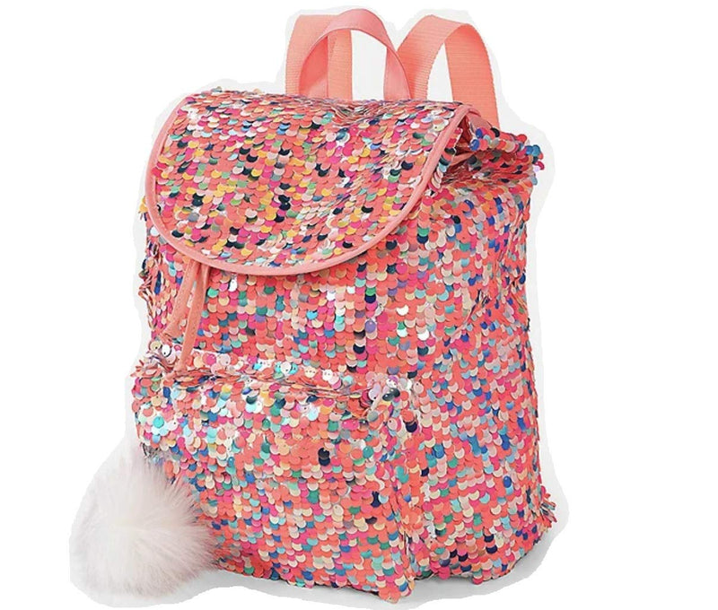 Justice Pink Mermaid Fish Scale Flip Sequin School Backpack Book Bag Full  Size 