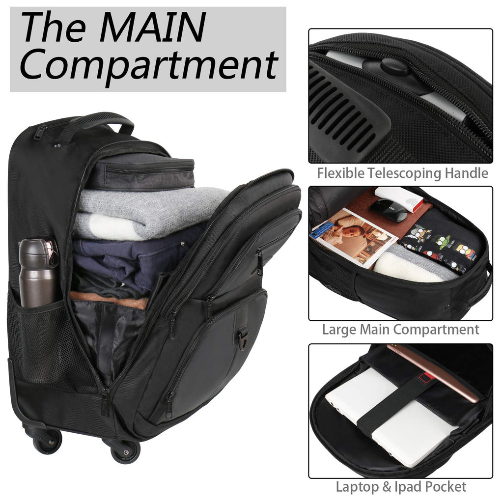 Rolling Backpack for Travel, 4 Wheels Laptop Backpack for Women Men, W–