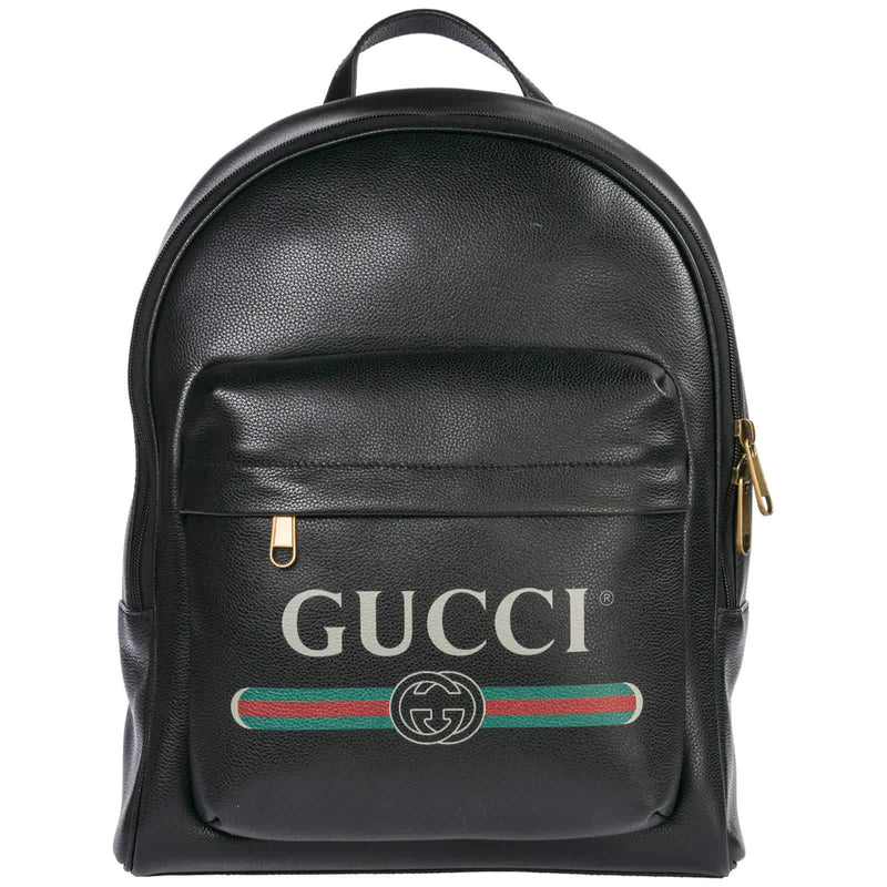 Gucci Men's Backpack Black GG Nylon Drawstring With Leather Trim 51033–