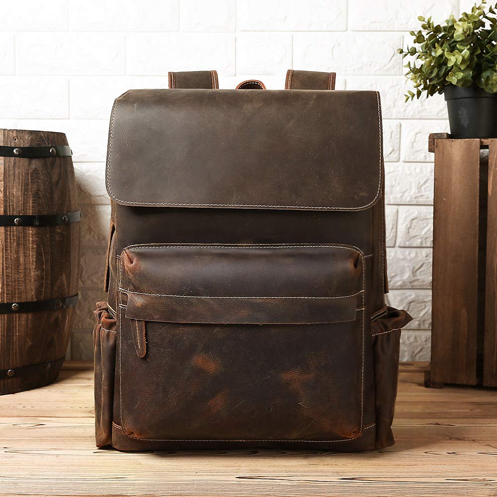 Tiding Men's Leather Backpack Vintage 15.6 Inch Laptop Bag Large Capac–