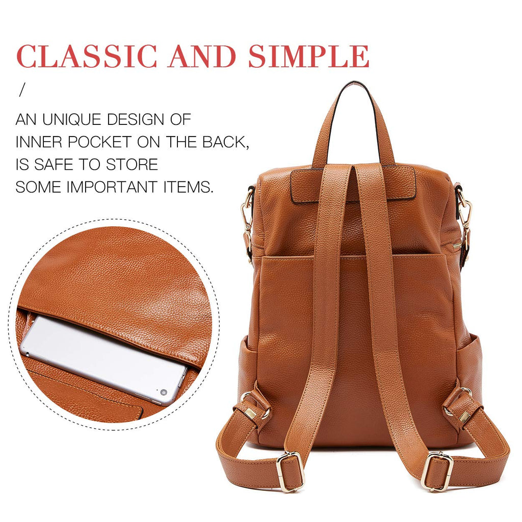 Fioretta Italian Genuine Leather Top Handle Backpack Handbag For Women -  Cognac Brown