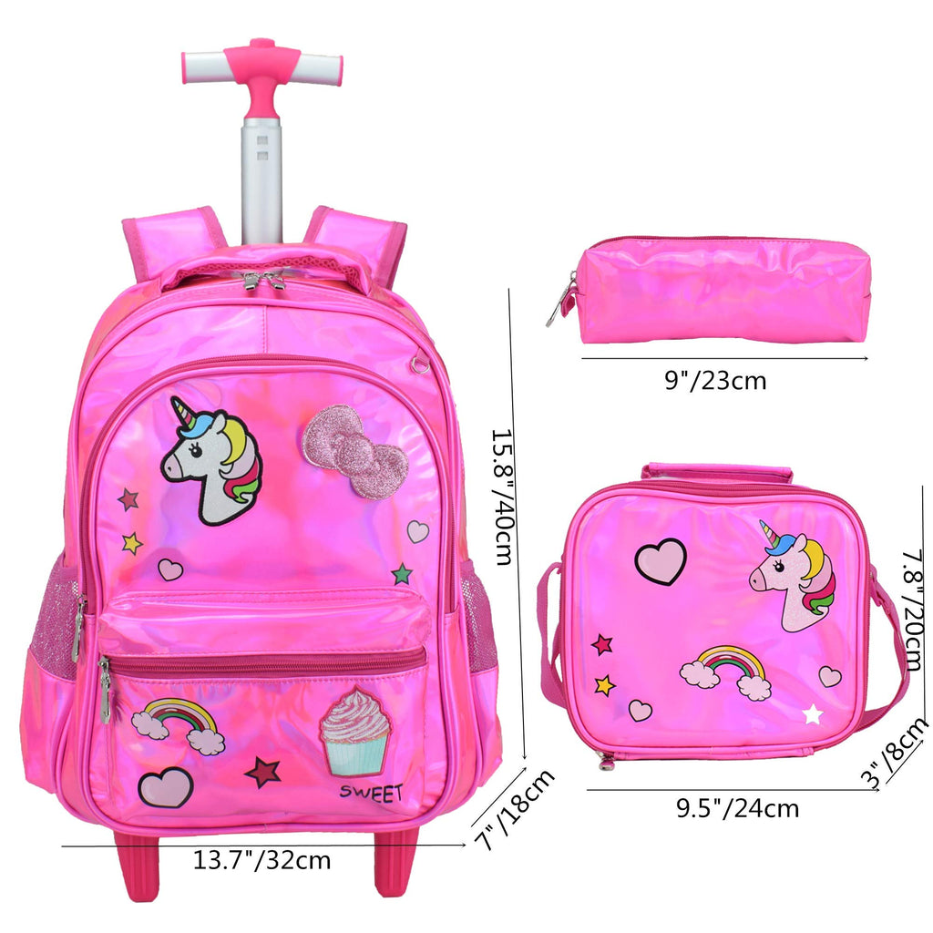 Unicorn Rolling Backpack Luggage School Bag Lunch Box Pencil Case