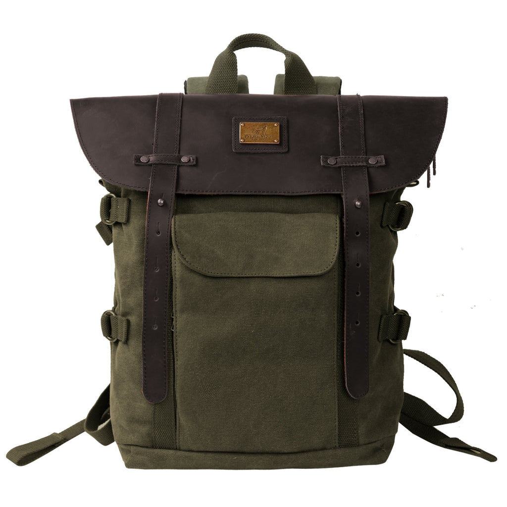 Leather Backpack for Men TOPWOLFS Canvas Backpack Vintage Rucksack