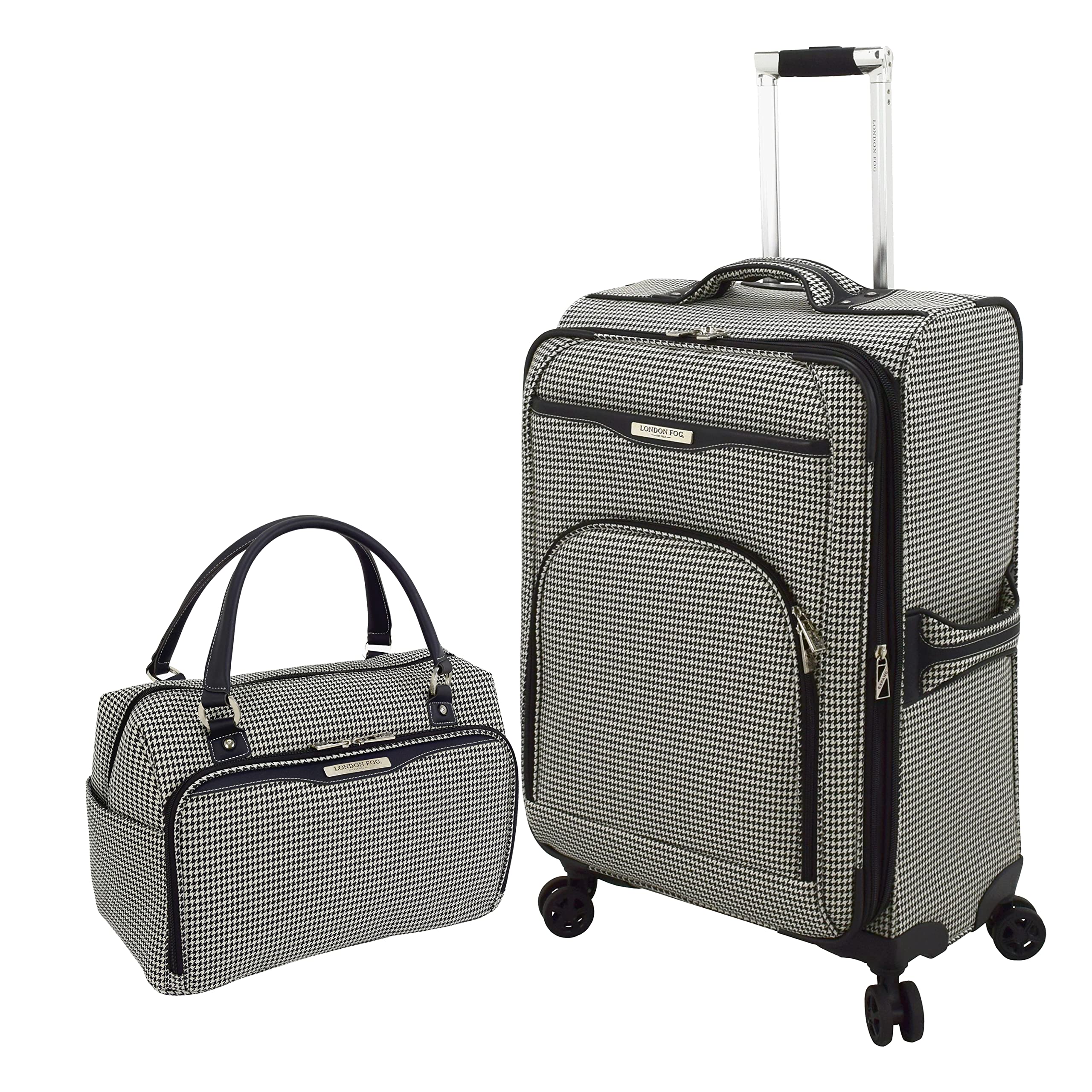 London Fog Oxford III 2 Piece Set Cabin Bag and 25 Spinner Black White